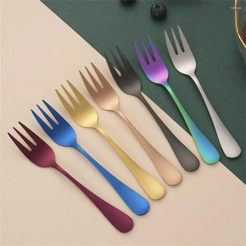 Forks 1pc Edelstahl Tee Obstgabel Multi-Farben Salat Grade Geschirr Ice Cream Cake Snack Küche Accessoire