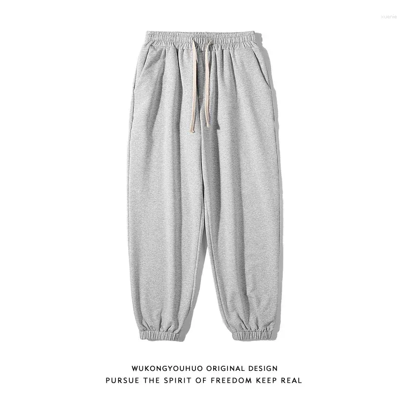 Pantalon de sport pour hommes, en pur coton, Micro élastique, ample, rétro, Simple, couleur unie, noué à la cheville, mode rue, Couple décontracté, assorti