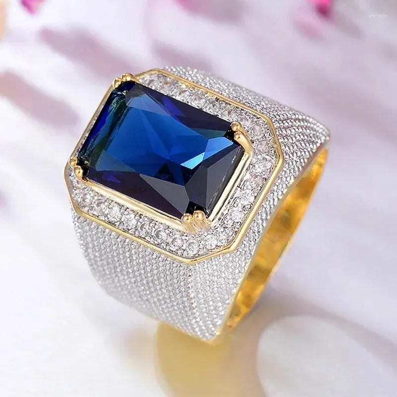 Bröllopsringar Gorgeous Blue/Black Cubic Zirconia Wide Ring for Men's Engagement Luxury Accessories Party Modern Fashion Jewelry