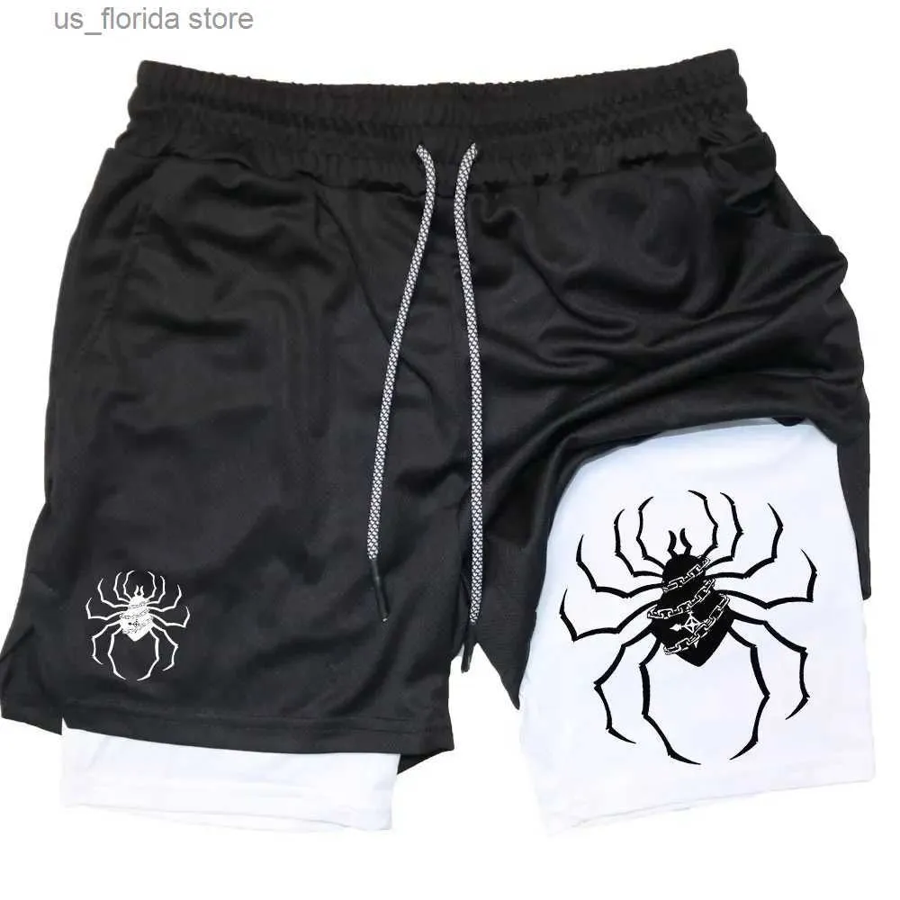 Mäns shorts Anime Hunter X Hunter Gym Shorts for Men Hatble Spider Performance Shorts Summer Sports Fitness Workout Jogging Short Pants Y240320