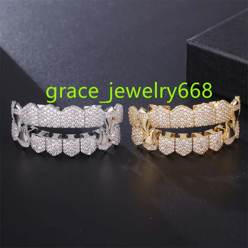 Novo design bling cobre gelado grillz dente jóias vampiro grillz conjunto fow feminino masculino