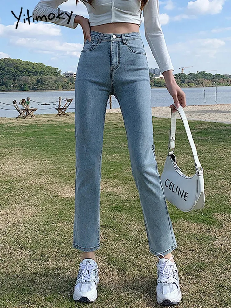 Yitimoky Summer High Waist Vintage Jeans Pencil Stretch Straight Ankle Length Pants Denim Woman 240315