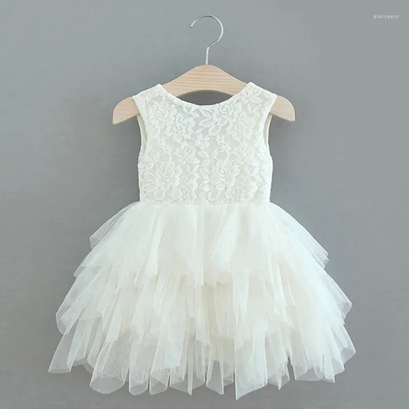 Vestidos de menina vestido de verão para meninas 2-6 anos de renda sem renda para crianças Princesa Tutu Infant Baptism White Elegante Casamentos Vestido