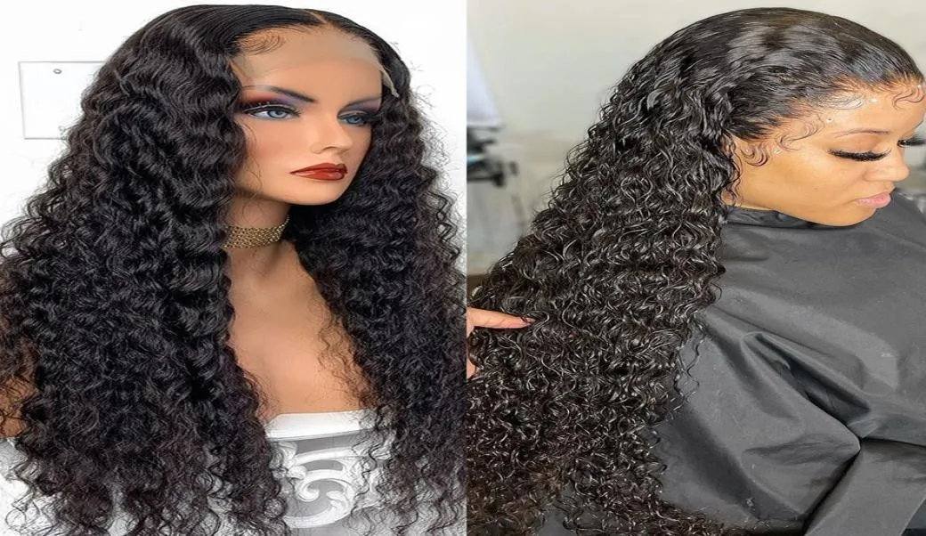 150 Density Kinky Deep Wave 134 Lace Front Human Hair Wigs for Black Women Transparent Frontal Wig Curly Brazilian 44 55 Closur8990119