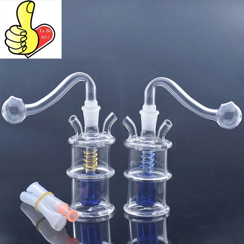 Gros coloré petit narguilé 10mm femelle style spirale double joint verre d'eau dab rig tuyau bong avec bol de brûleur à mazout et tuyau de paille en silicone pour fumer