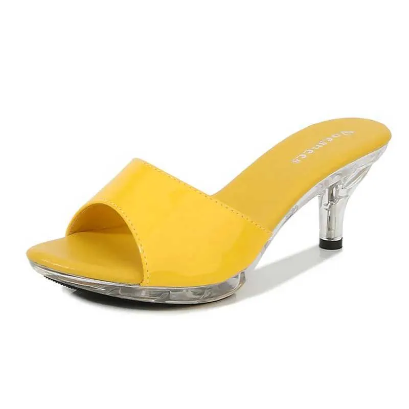 Zapatos de vestir Voesnees Verano Nuevo 6.5 cm Zapatilla Mulas Mujeres Alta Cantidad Elegante Trabajo Shose Color Caramelo Diseño Simple Cómodo Hogar Sandalia H240321P537