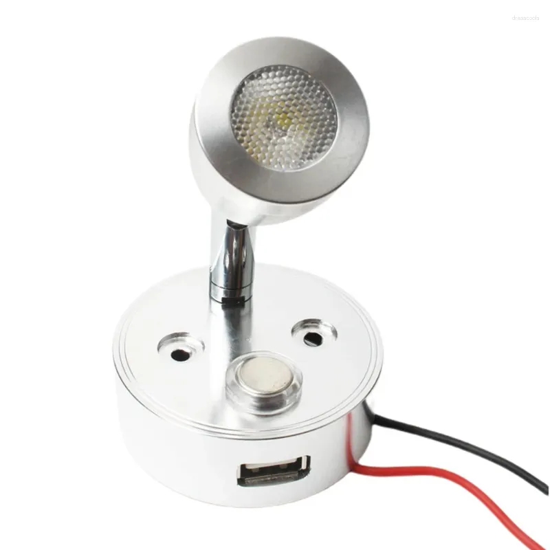 Duvar lambası Alüminyum 12v10-30V dokunmatik LED LED okuma Işık fikstürü USB bağlantı noktası teknesi yat gümüş