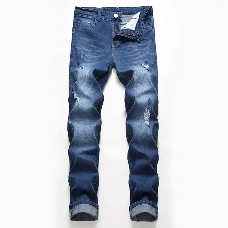 Jeans pour hommes printemps et été décontracté déchiré jambe droite pantalon de mode 34x30 coupe régulière hommes lâches hommes