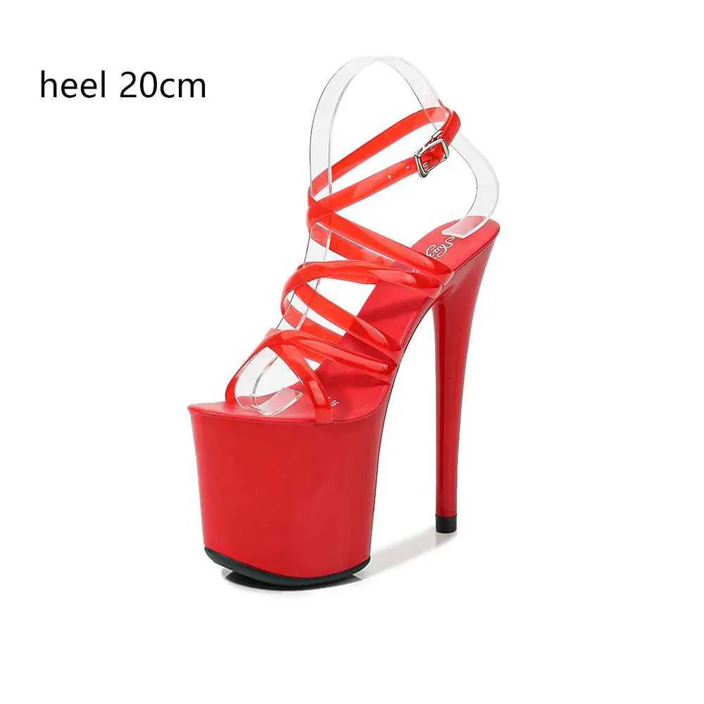 Jurk Schoenen 2022 Zomer 15 Cm 17 Cm 20 Cm Transparante Pvc Band Sandalen Vrouwen Hoge Hakken Platform Vrouw Cross big Size 43MVCN H240321