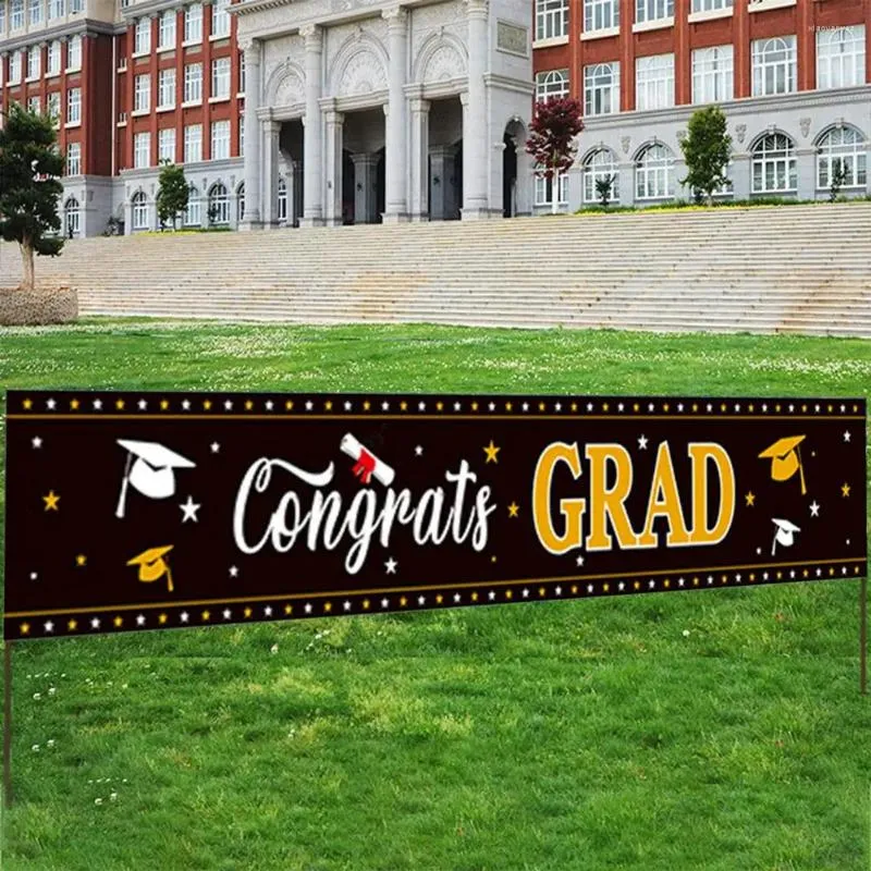 Party Decoration Graduation Banner Class of 2024 Set With Blue Backdrop Yard Sign Grattis Grad Supplies For Graduates