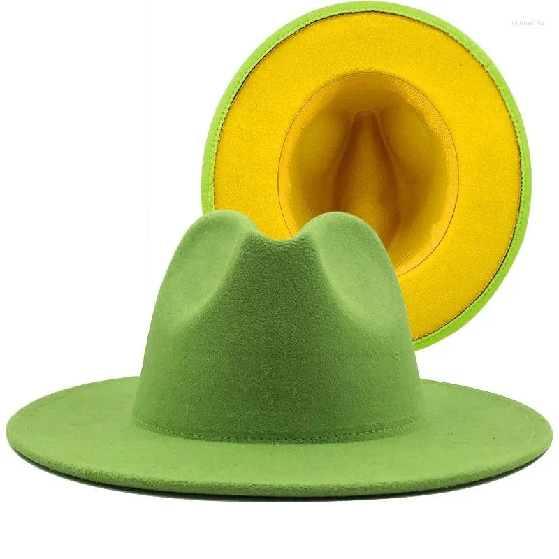 Berets Men Women WEWOL WOLL FEL Jazz Fedora Hats Hats British Style Trilby Party Formal Panama Cap Green Yellow Dress Hat 56-58-60CM