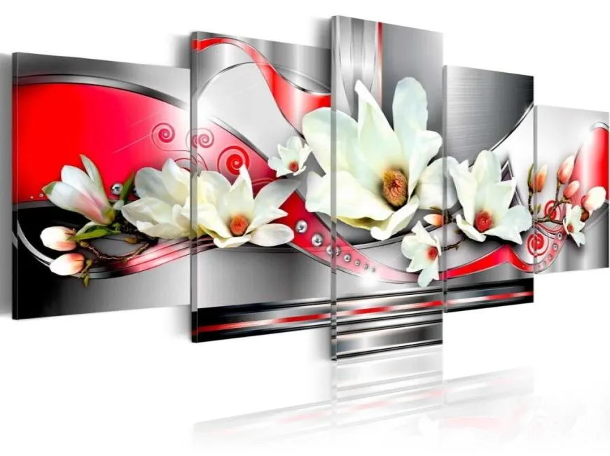 5PCSSet Abstract Red Line Flower Art Print Frameless Canvas Målning Väggbild Hemdekoration No Frame1628250