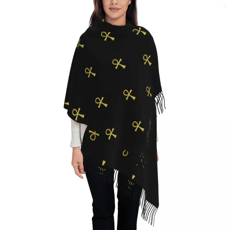 Szaliki panie długie starożytne egipskie symbol Ankh Key of Live Women Winter Soft Warm Tassel Shawl Wrap Scalf