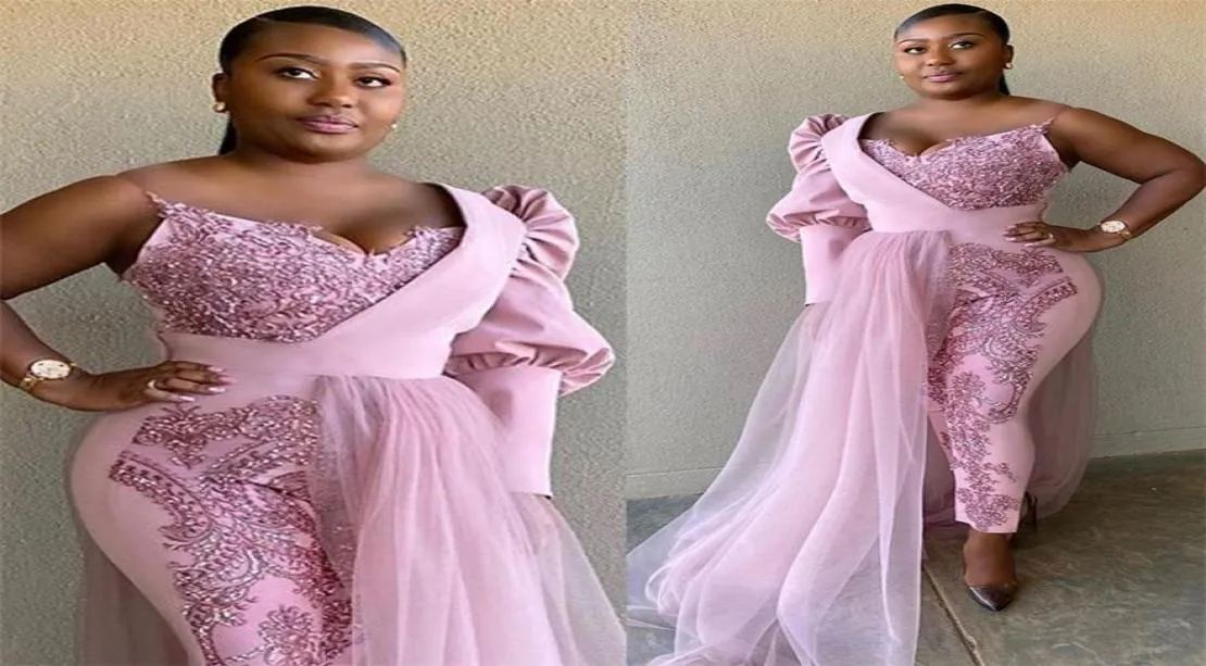 Tute rosa Abiti da ballo con gonna staccabile Abito da sera con paillettes applicazioni di pizzo africano Plus Size Spettacolo formale per feste Gow8396391