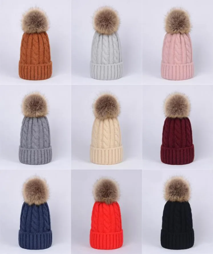 Baby effen gebreide pomponmutsen 10 meisjes jongens gehaakte breiwol bobbel winter peuter kinderhoeden mode pompon ski warme mutsen3948779