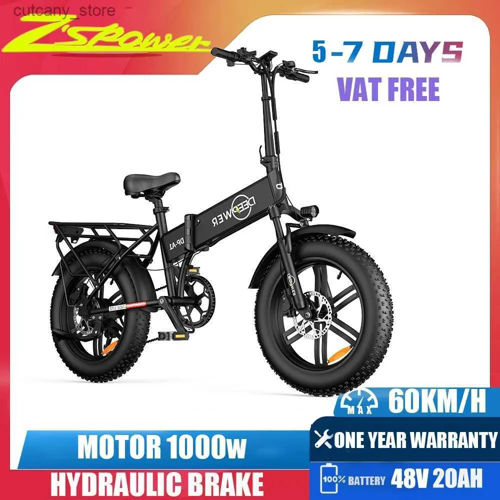 Biciclette Ride-Ons ZPW A1 20 pollici Ebike 1000W 48V 20AH Fuoristrada Bicicletta elettrica per adulti pieghevole Mountain Snow Fat Tire Ectric Bicyc L240319