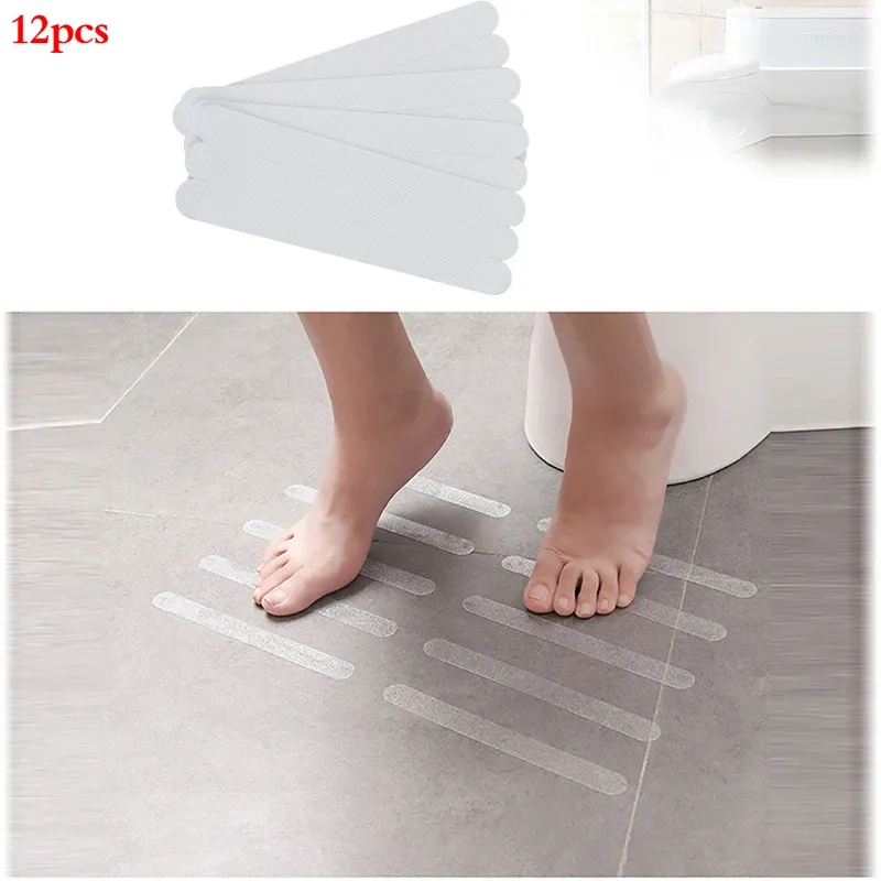 Tapis de bain 12pcs marches d'escalier anti-dérapant en caoutchouc salle de bain baignoire autocollants antidérapants transparents avec bande de douche 2x20cm