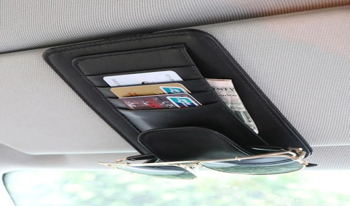 Universal Car Auto Organizer Holder Pu Leather Case For Glasses Car Accessories Sun Visor Organizador Carstyling1955008