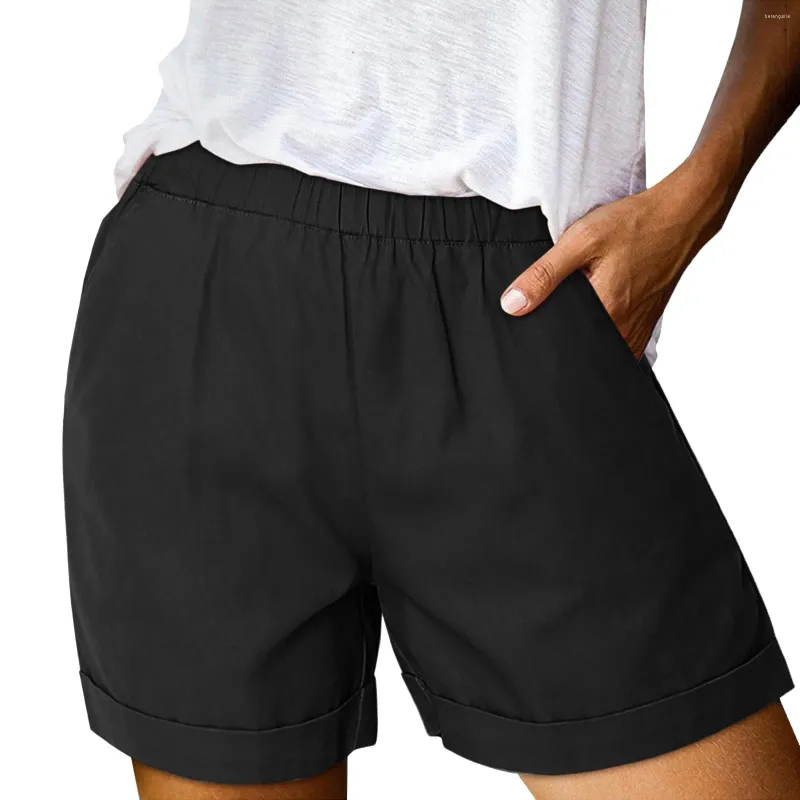 Damesshorts Katoenen linnen broek met zak Dames zomer Effen sportbroek met hoge taille Mode Los Grote maten Casual basisslipjes