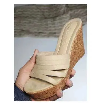Dress Shoes 2019 Women Slippers Summer Slides Wedges Woman Platform Fashion Wood High Heel 9cm Beach les Sandalias H24032503