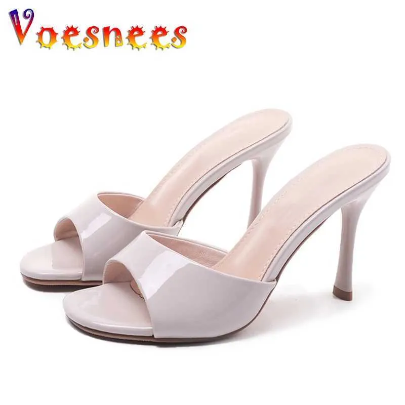 Klänningskor 2022 Voesnees Luxury Design Slides Women 8cm High Heels Mules Fetish Summer Prom Sandals Stiletto Trippers Stripper H240325