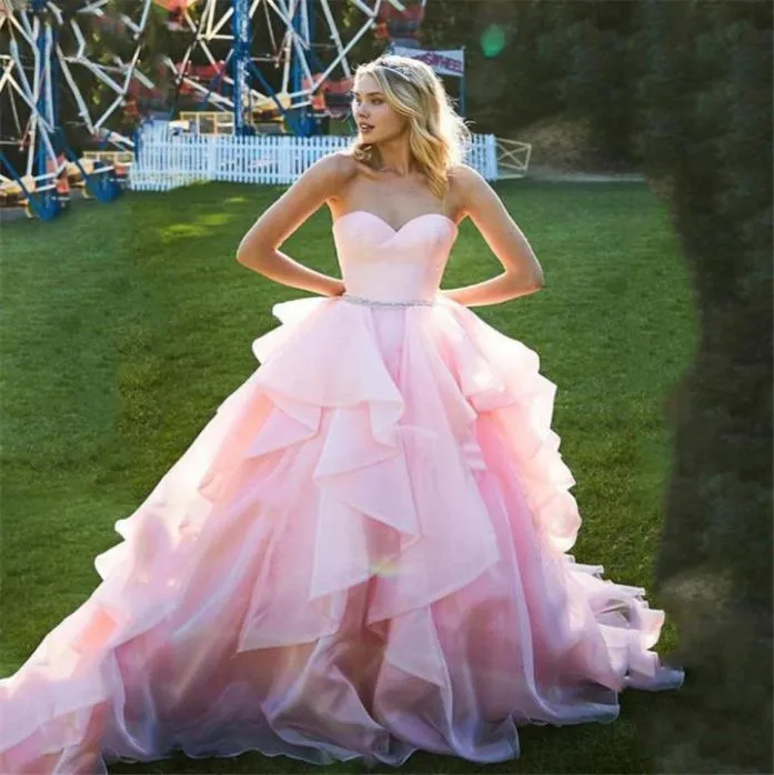 연인 볼 볼 가운 핑크 웨딩 드레스 2020 주름 여자 신부 가운 공식적인 맞춤형 멍청이 14860128478960