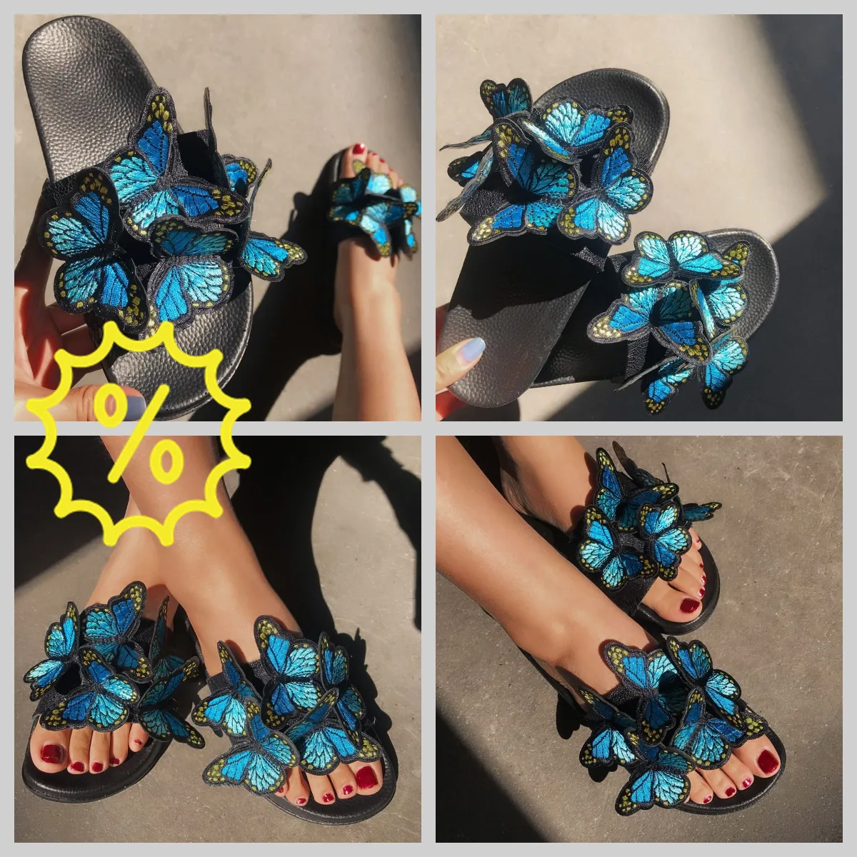 Kadınlar yaz zanaat işlemeli üç boyutlu kelebek terlikleri gai sandaletler moda topuk 2024 Embroid retro kalın topuklular kolay eşleşen son derece ince sevimli