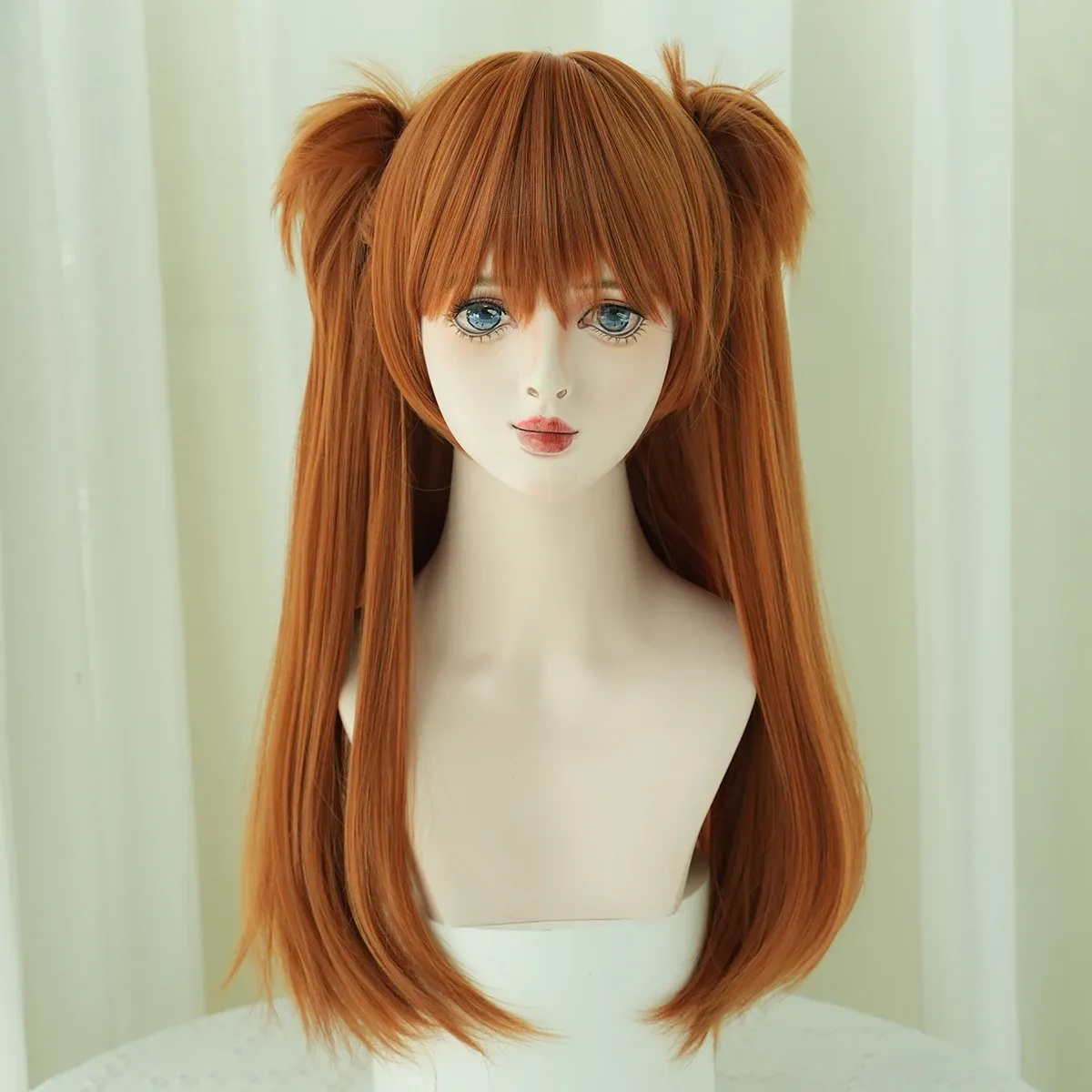 Parrucche 7JHH WIGS Parrucche Cosplay Anime Parrucca lunga diritta arancione con frangia Parrucca sintetica per costume con clip su doppia coda di cavallo Capelli da festa