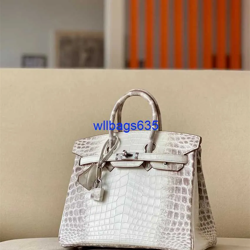 Tygväskor Himalaya Crocodile Handbag Äkta handgjorda vaxtråd syade himalayan bk25cm Custom Platinum Bag äkta läderhandtag Kvinnor BA har logotyp hbluvd