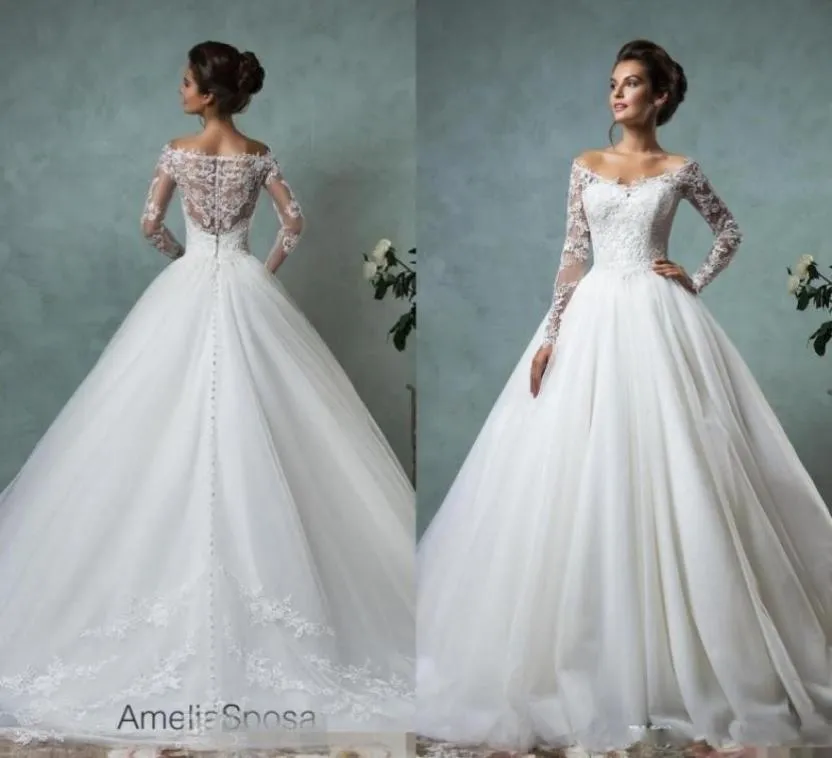 Abiti da sposa Amelia Sposa vintage 2020 a maniche lunghe con scollo a V applicazioni in pizzo abiti da sposa abiti da festa8024686