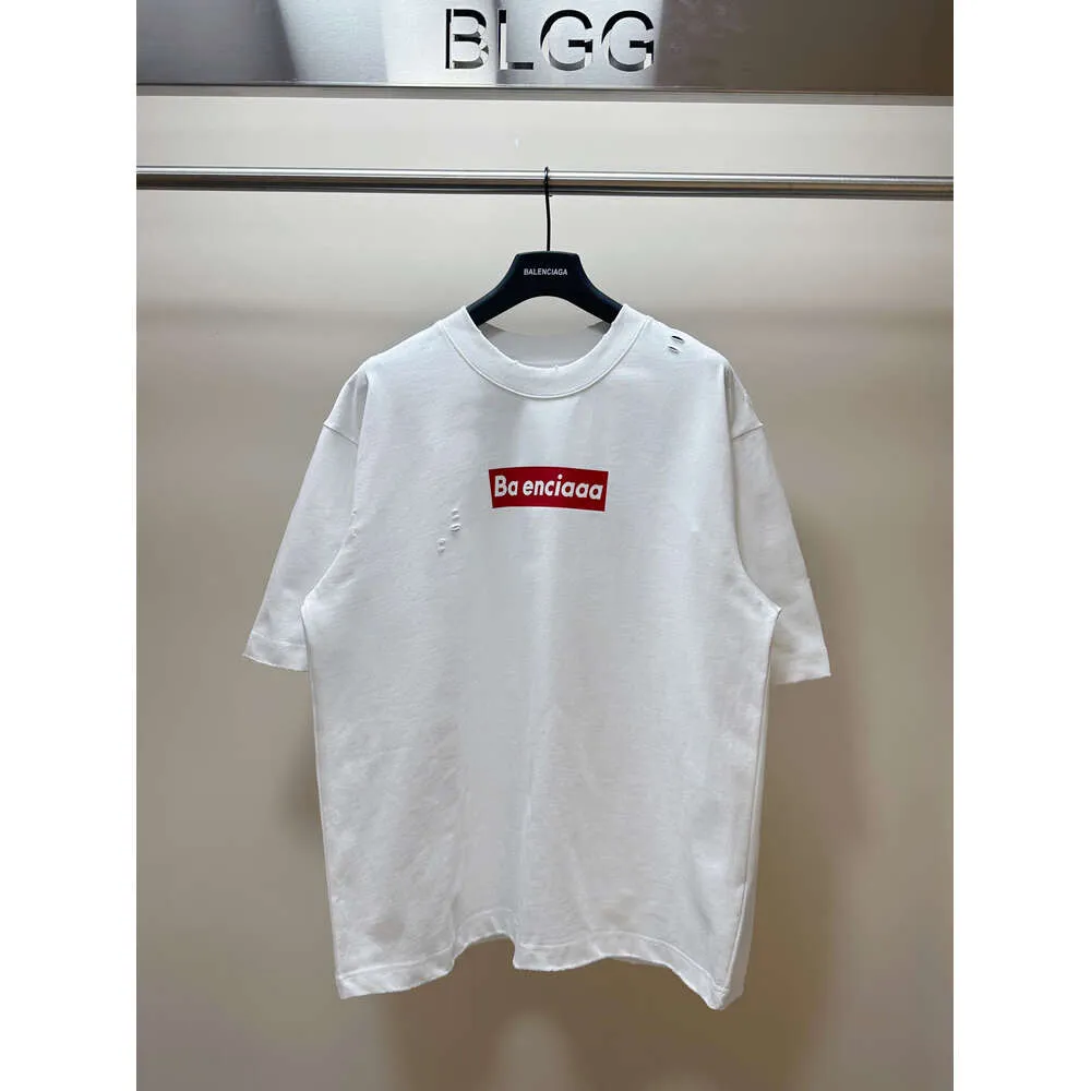 Hög version Paris 23S Spring/Summer New Co Märke Supre Red and White Letter Print B Hem Rätt kortärmad T-shirt