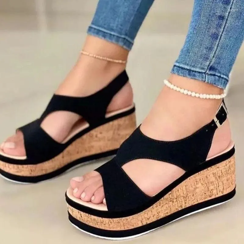 Sandales d'été à bout ouvert pour femmes, chaussures à plateforme, semelle épaisse, Sexy, élégantes, talons hauts, grande taille 43