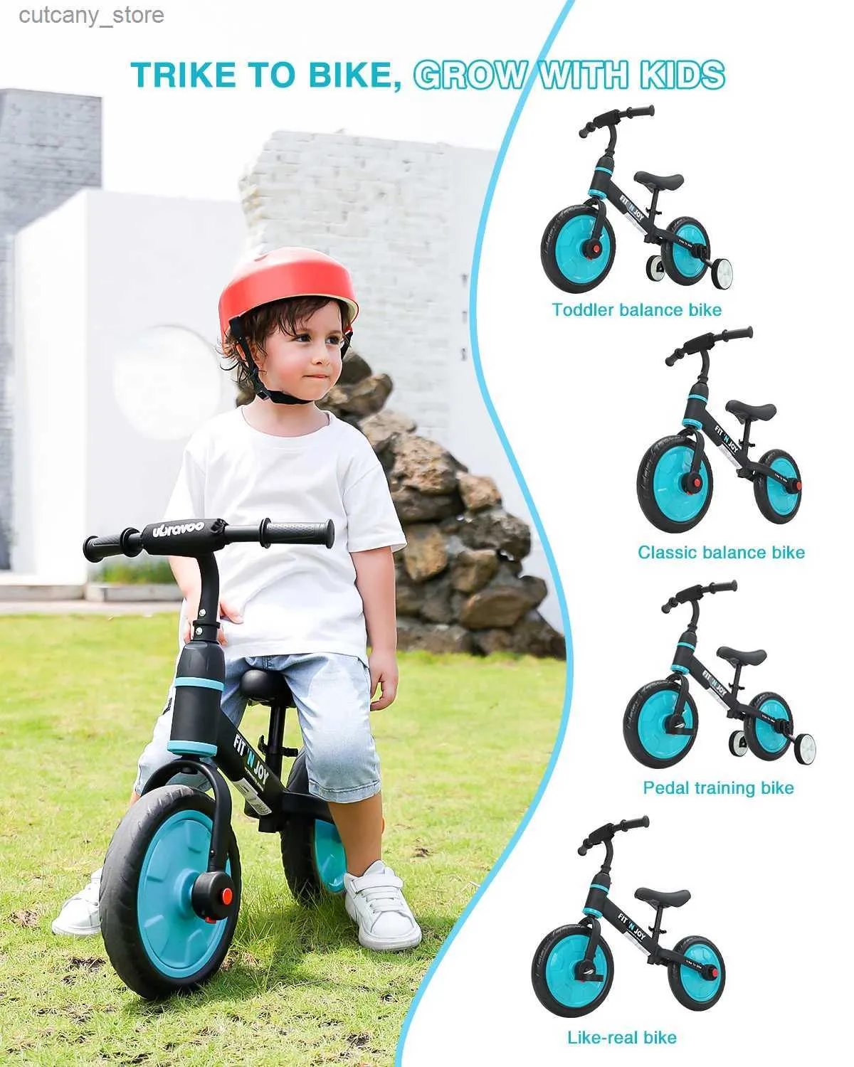 DHgate 4 in 1 Kids Balance Bike for Toddlers Blue UBRAVOO Fit n Joy Ride On Beginner Training Bicycle with Pedals and Training Wheels Toys Gifts