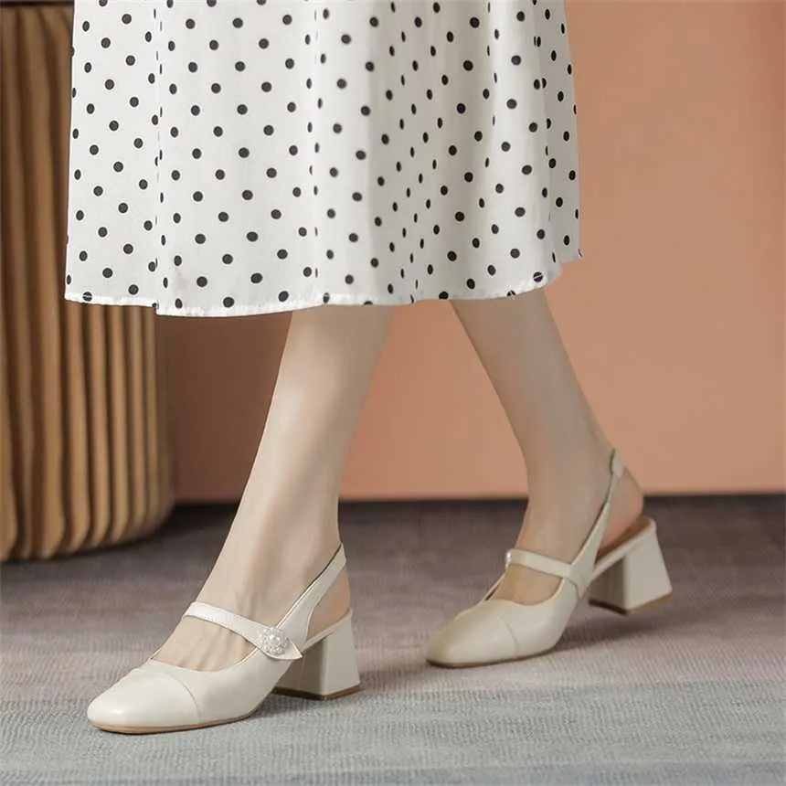 Sapatos femininos planos superiores com salto grosso sandles sandálias versáteis salto baotou sandálias de salto alto 240228