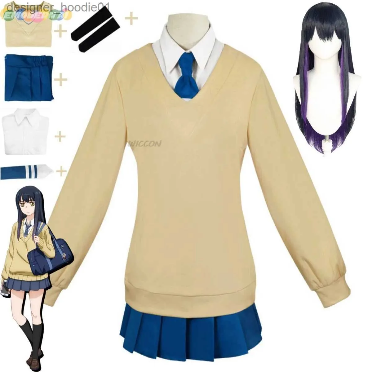 Cosplay trajes de anime mieruko chan yotsuya miko role-playing jk uniforme escolar japonês camisa com capuz peruca bonito kaii halloween setC24320