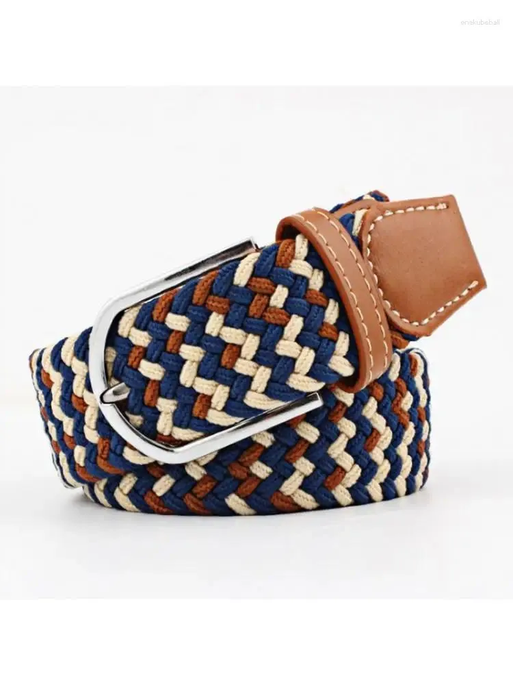 Belts Mixed Color Explosions Men Woven Belt Women Canvas Elastic Stretch Pin Buckle Casual Joker Luxury 105CM Navy Blue