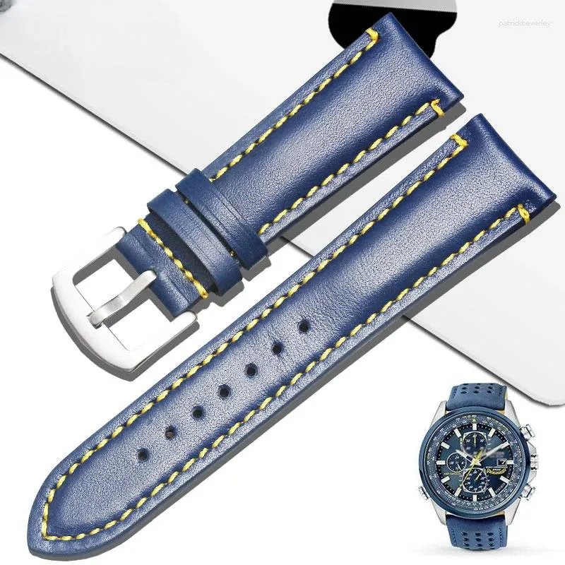 Bracelets de montre Blue Angel 23mm Bracelet de montre anti-allergie pour Air Eagle Cowhide Véritable Accessoires en cuir Pli Boucle Sangle