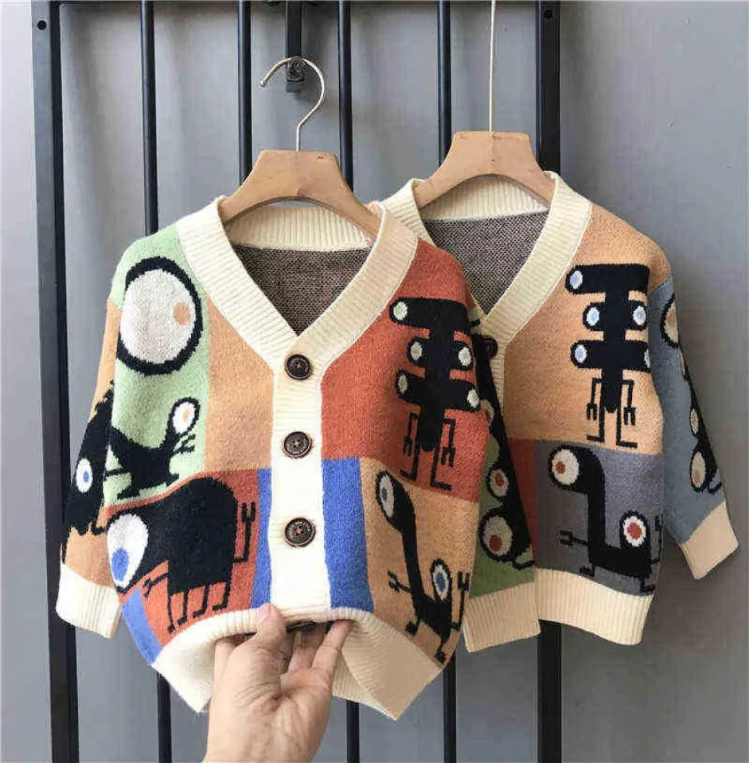 18Year Baby Boys Knitted Sweater Autumn Winter V Neck Single Breasted Jacket Kids Catoon Casual Sweater Tops Y09256909195