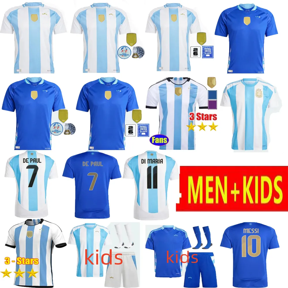 Argentyna piłka nożna 3 -gwiazdka Messis 24 25 fanów wersja Mac di Maria Allister Dybala Martinez de Paul Maradona Kit Kit Kit Men Football Shirt