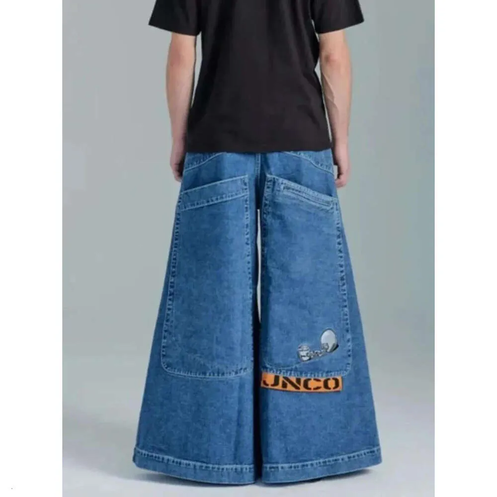 メンズジーンズJNCOバギーY2Kメンズヒップホップポケットブルーヴィンテージデニムパンツハラジュクゴシックワイドズボンスケートボードウィンター01 157