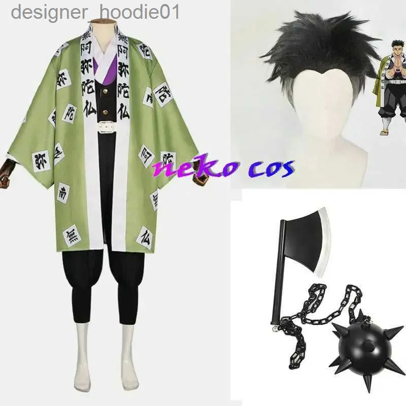 Cosplay Anime Costumes Gyomei Himejima Green Mundur Role odgrywa Bransoletę Hashira Japońskie męskie Kimonoc24320