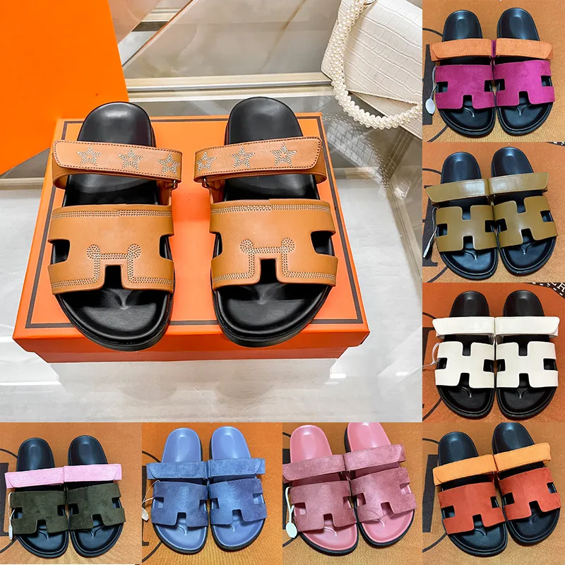 Designer sandaler tofflor för kvinnors claquette chypre sandal noir kalvskinn läder rosa svartbrun damer vintage plattform tofflor glider sommarskor storlek 35-42