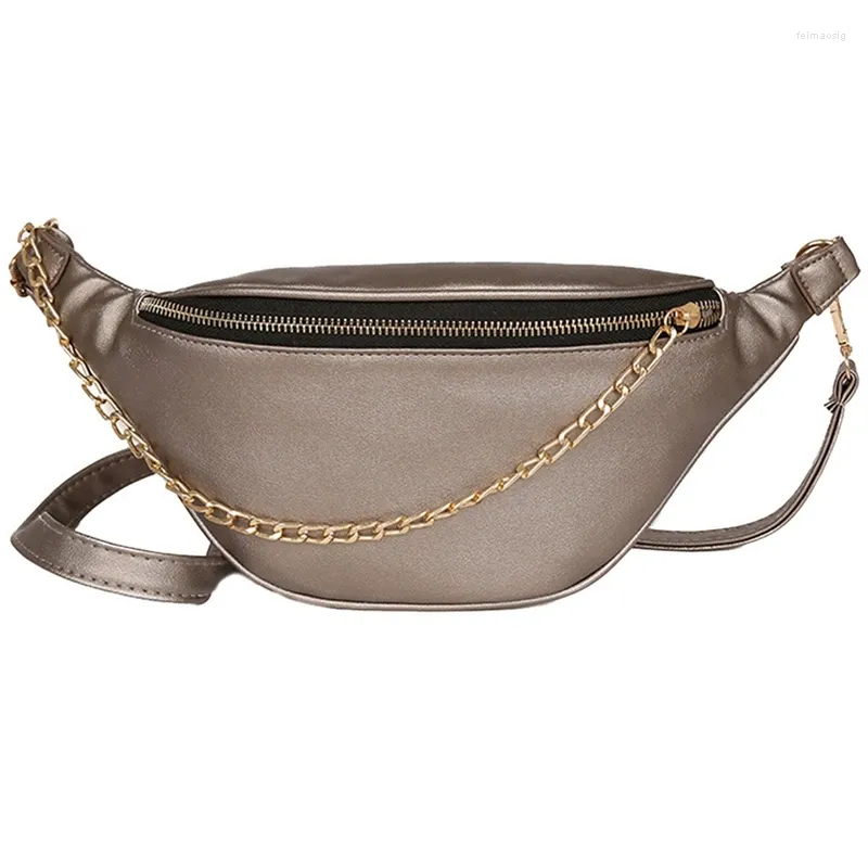 Totes Women Waist Bags Leather Beach Hip Bag Chain Messenger Chest Crossbody Design Luxury Adjust Hip(Champagne Gold)