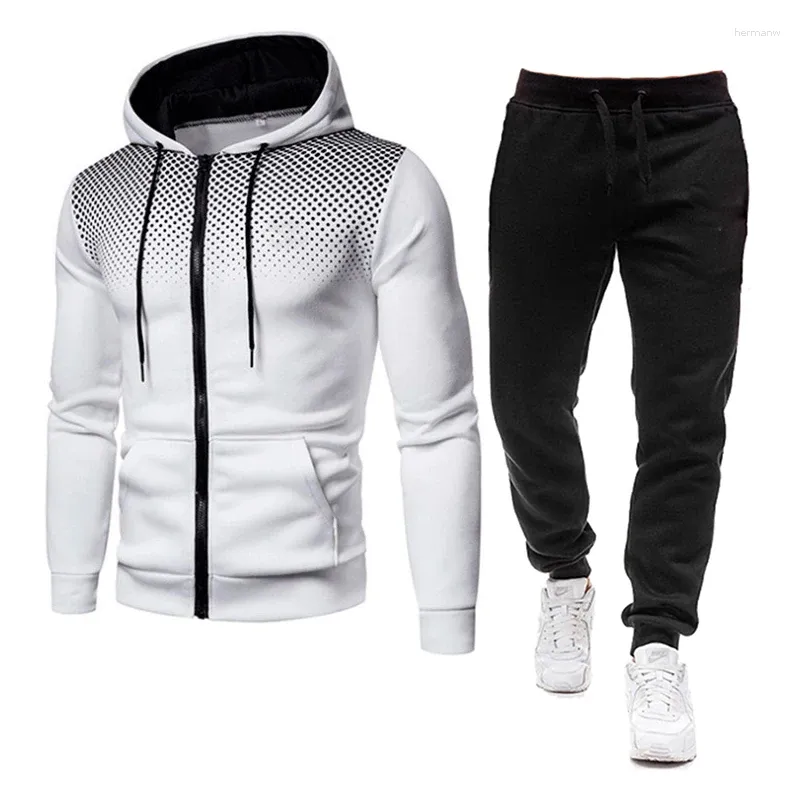 Tute da uomo Moda 2024 Felpa con cappuccio casual Set Autunno e inverno Cappotto da gioventù stampato a pois con tendenza di strada per adolescenti