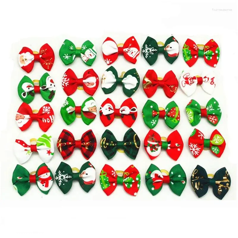 ملابس الكلاب 100pc/Lot Christmas Bows Santa Snowman Cat Hair Grooming Associory Holiday Pet Supplies