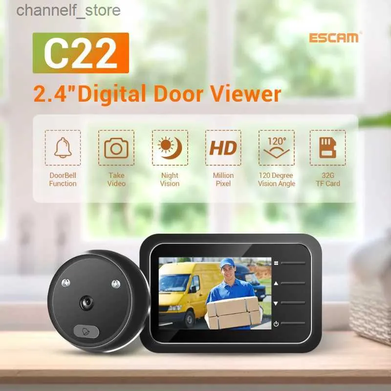 Doorbells Escam Video Peephole Door Bell Camera Video Eye Automatic Recording Electronic Loop Night Vision Digital Door Viewer Entrance Home SafetyY240320