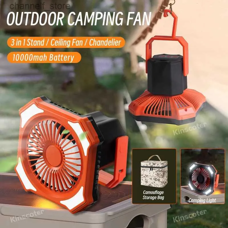 Elektrik Fanları Kinscoter Camping Tent Fan Şarj Masaüstü Taşınabilir Döngü Kablosuz Tavan Elektrikli Fan Güç Paketi LED LEDSY240320