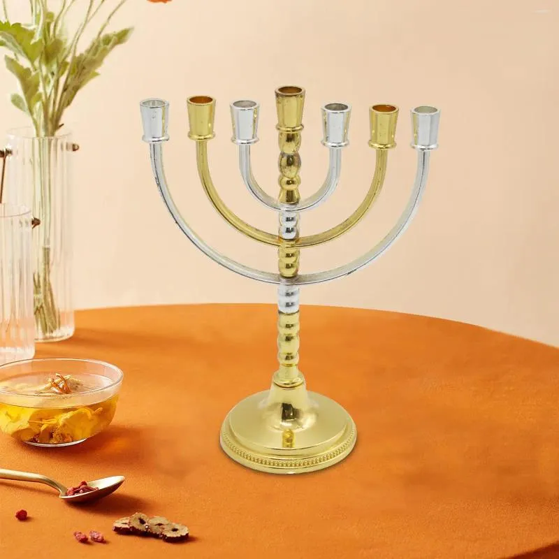 Candelabros Hanukkah Menorah Jewish 7 Branch para comedor Aniversario Mantel