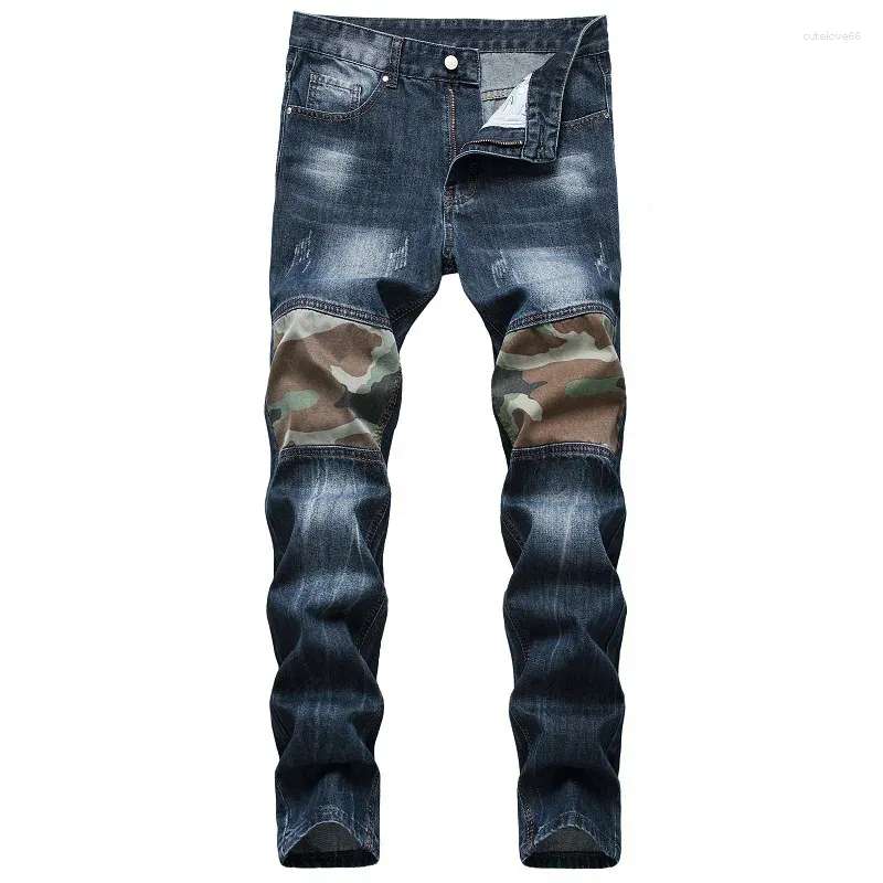 Jeans pour hommes 2024 Hommes Printemps Automne Mode Camouflage Patchwork Slim Fit Bleu Hommes Pantalon Denim Casual Pantalones De Hombre