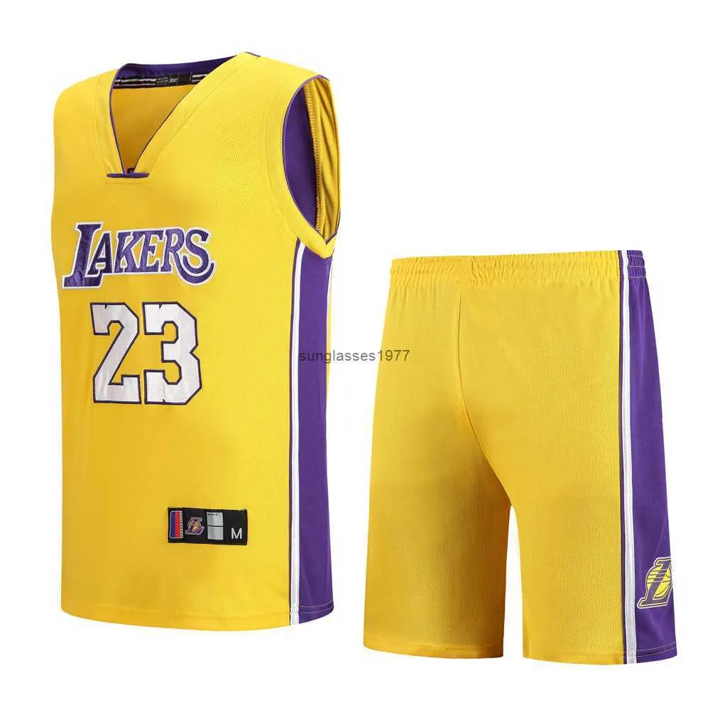 Lakers 23 James Jersey Herren andas Svett Wicking broderad basketdräkt i vit lila och gul